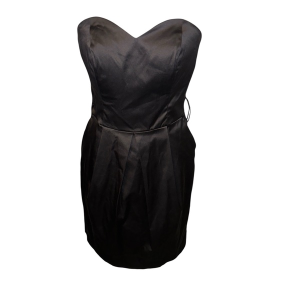 Candie's Chic Little Black Strapless Y2K Satin Mini Dress With Pockets - Picture 1 of 12